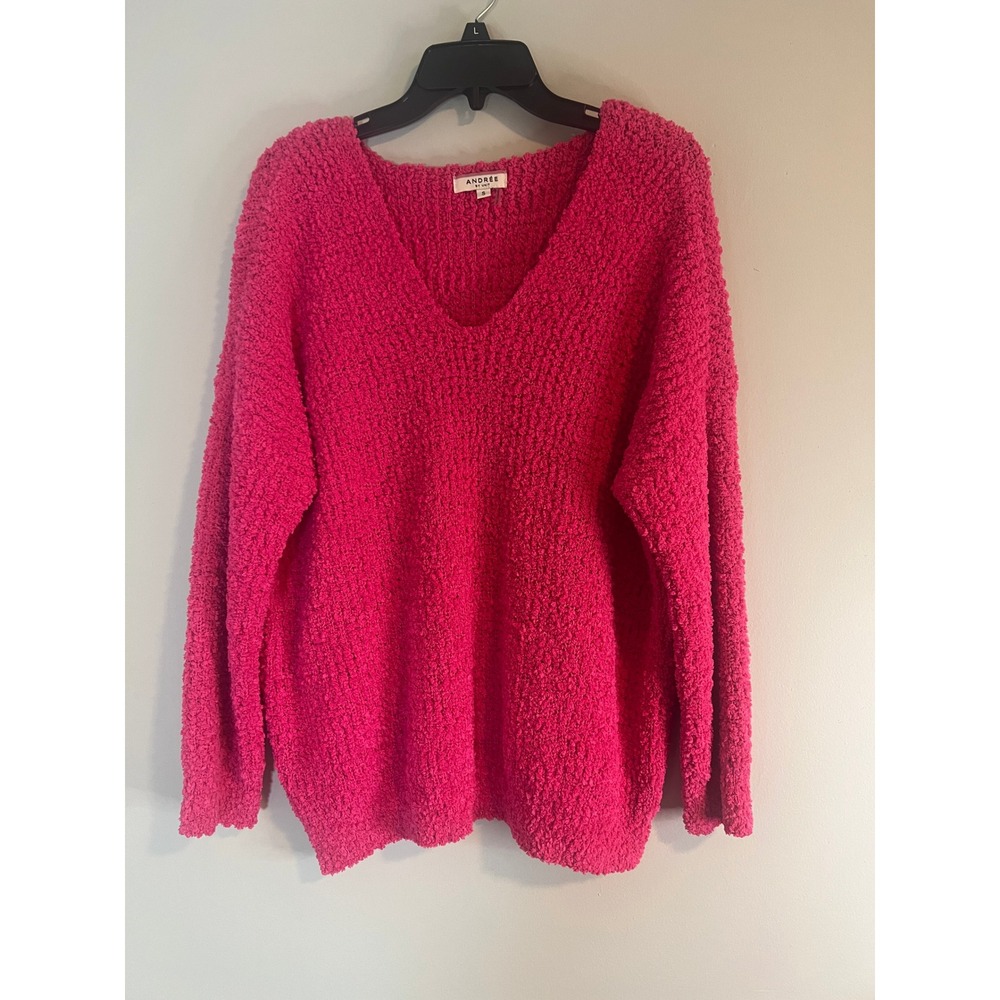 Andree by Unit Pink Popcorn Knit V-Neck‎ Oversized Sweater T10674 Womens Small
